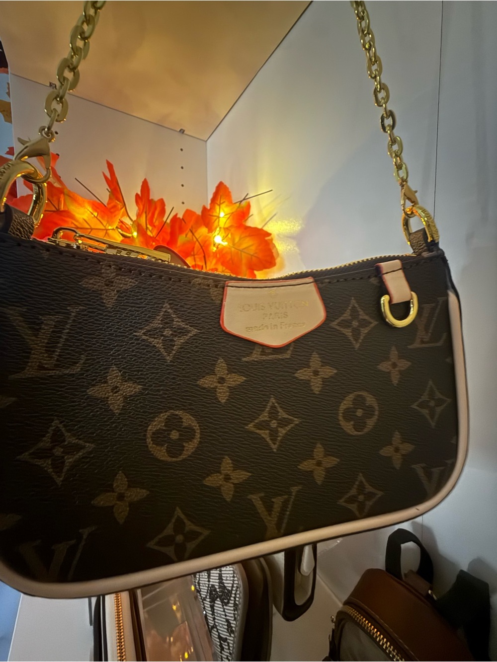 Louis Vuitton Monogram Shoulder Bag in Brown with Cream Trim